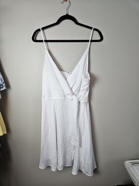 Express White Spaghetti Strap Wrap Mini Dress